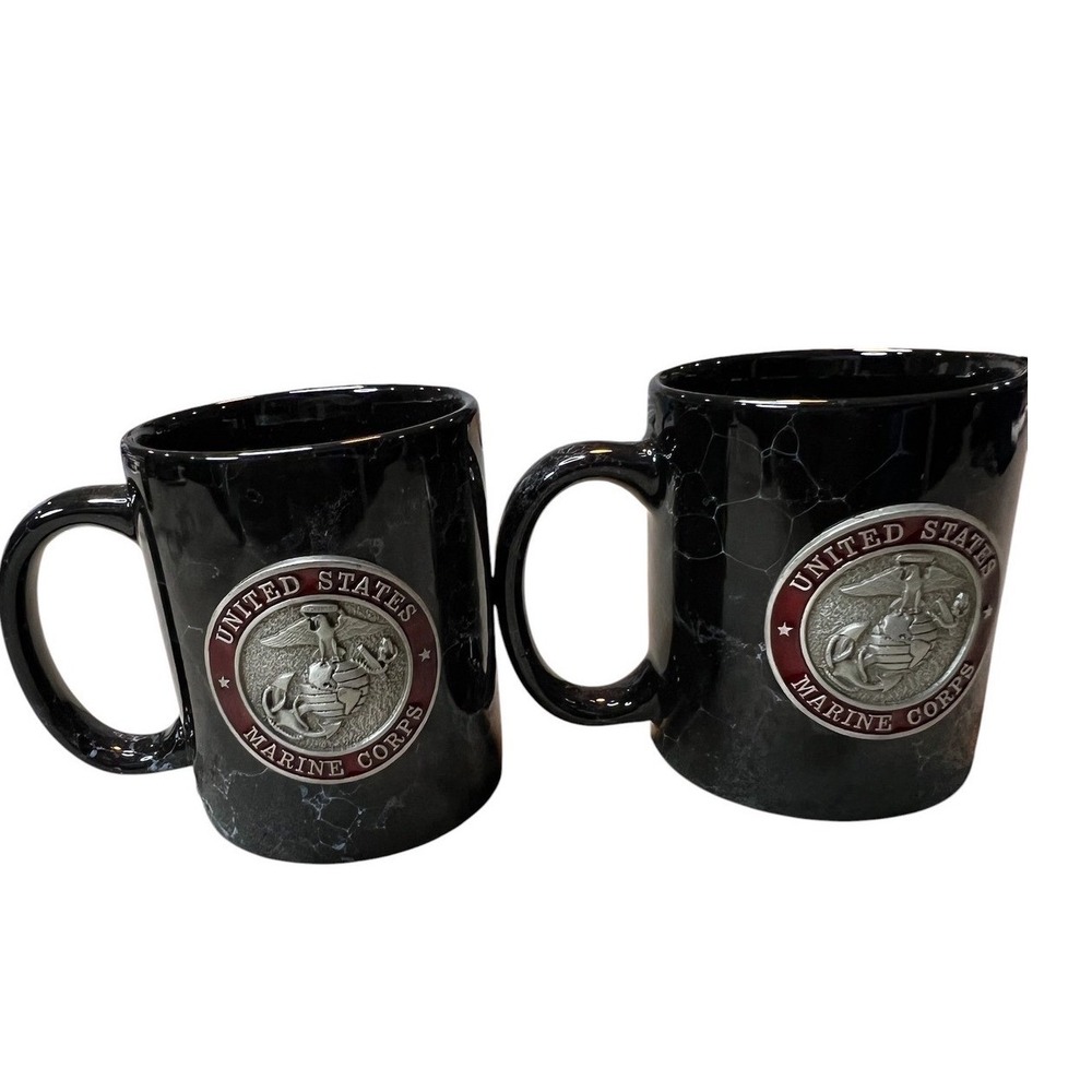 Unbranded Coffee Mugs Unisex Black Marble USMC Medallion Set of 2 - OS